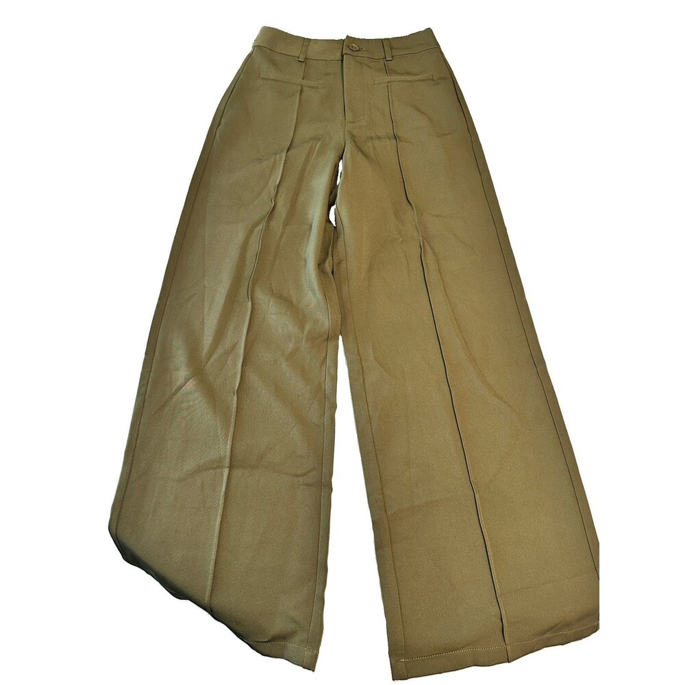 NWT Cider Women XS High-Rise Waist Wide Leg Trousers Green Pleated